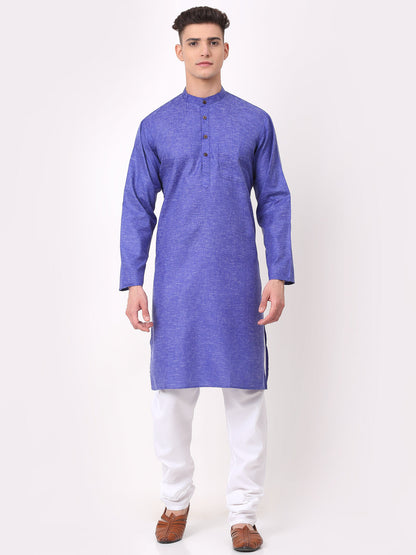 Jompers Men's Cotton Solid Kurta Pajama Sets - Blue