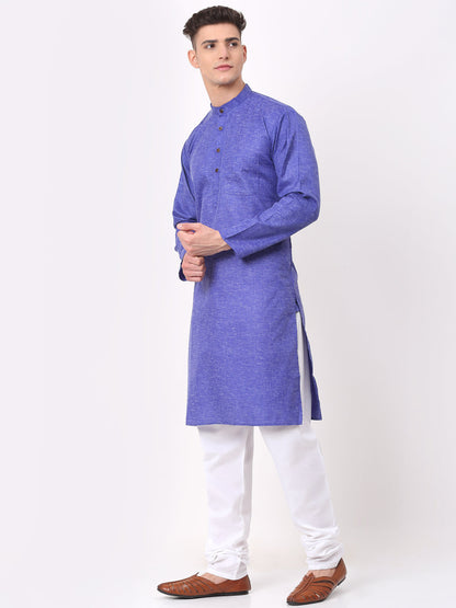 Jompers Men's Cotton Solid Kurta Pajama Sets - Blue
