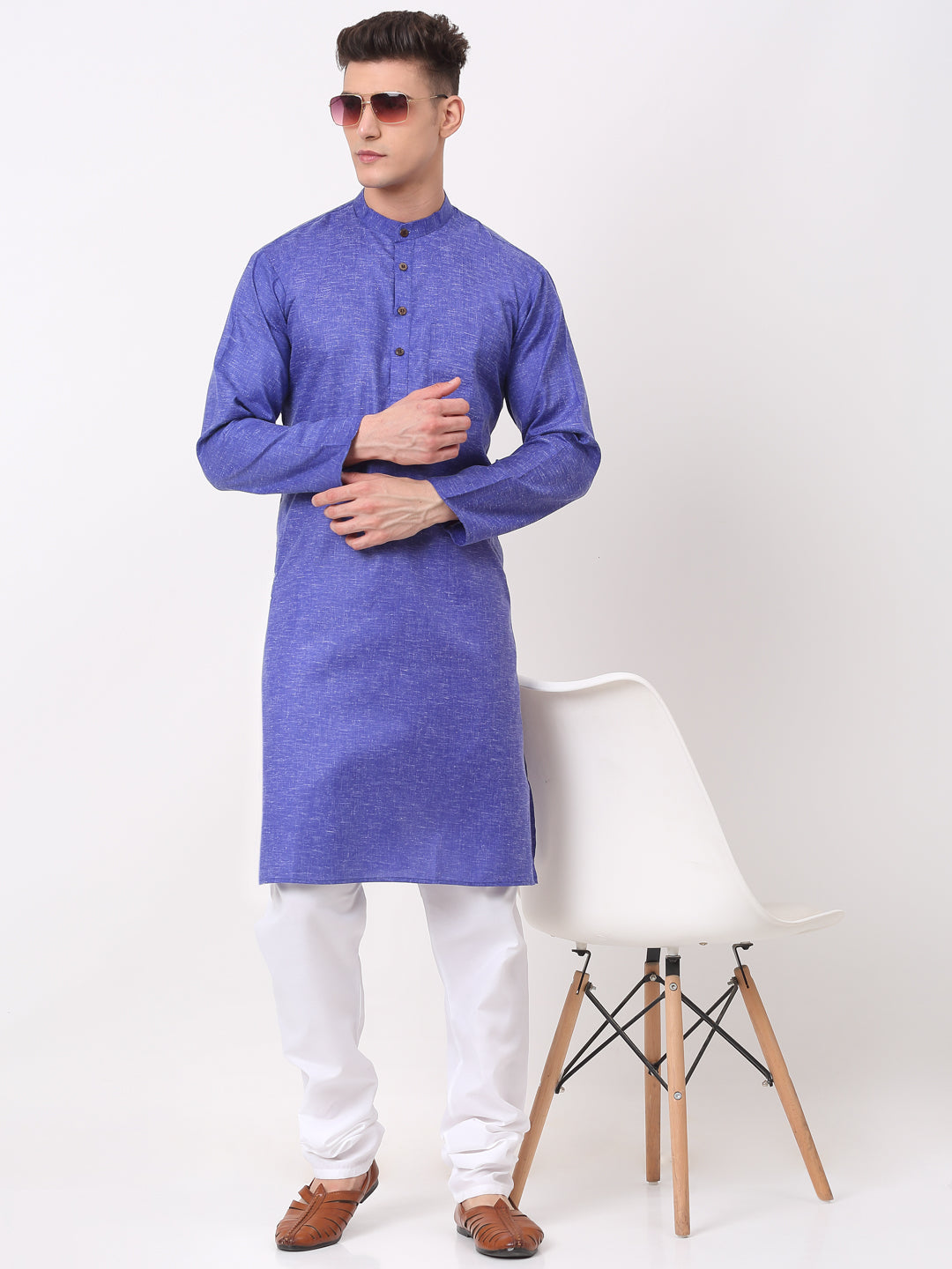 Jompers Men's Cotton Solid Kurta Pajama Sets - Blue