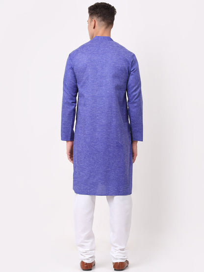 Jompers Men's Cotton Solid Kurta Pajama Sets - Blue
