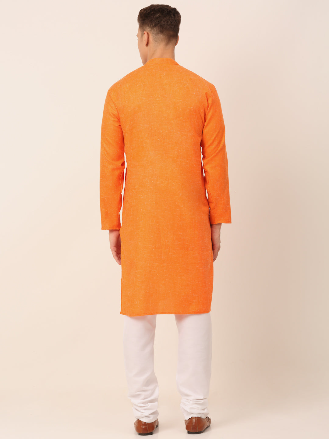 Jompers Men's Cotton Solid Kurta Pajama Sets - Orange