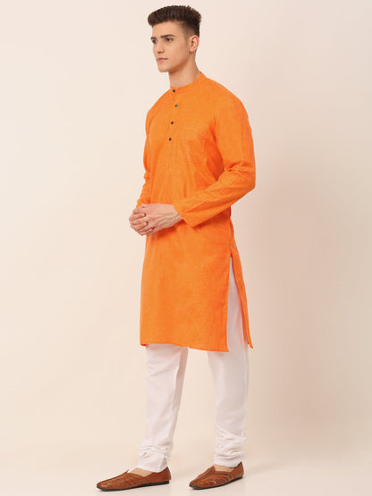Jompers Men's Cotton Solid Kurta Pajama Sets - Orange