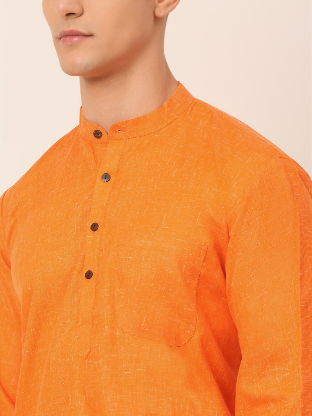 Jompers Men's Cotton Solid Kurta Pajama Sets - Orange