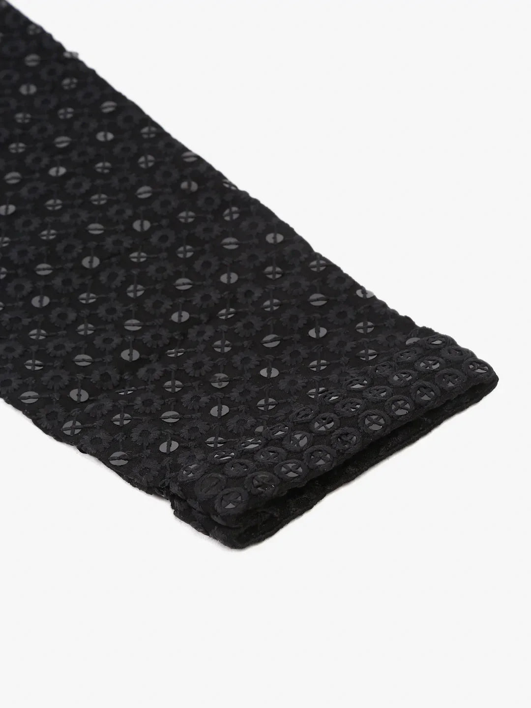Jompers Men's Black Chikankari Embroidered and Sequence Kurta with Churidar