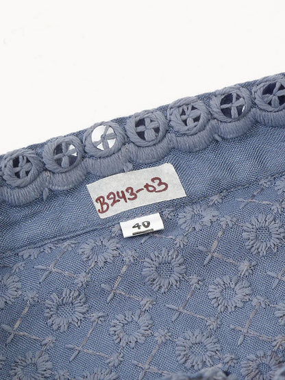 Jompers Men's Grey Chikankari Embroidered and Sequence Kurta with Churidar