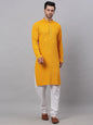 Jompers Men's Mustard Chikankari Embroidered and Sequence Kurta with Churidar