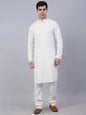 Jompers Men's White Chikankari Embroidered and Sequence Kurta with Churidar