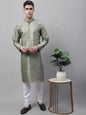 Jompers Men's Green Printed Silk Blend Kurta Payjama