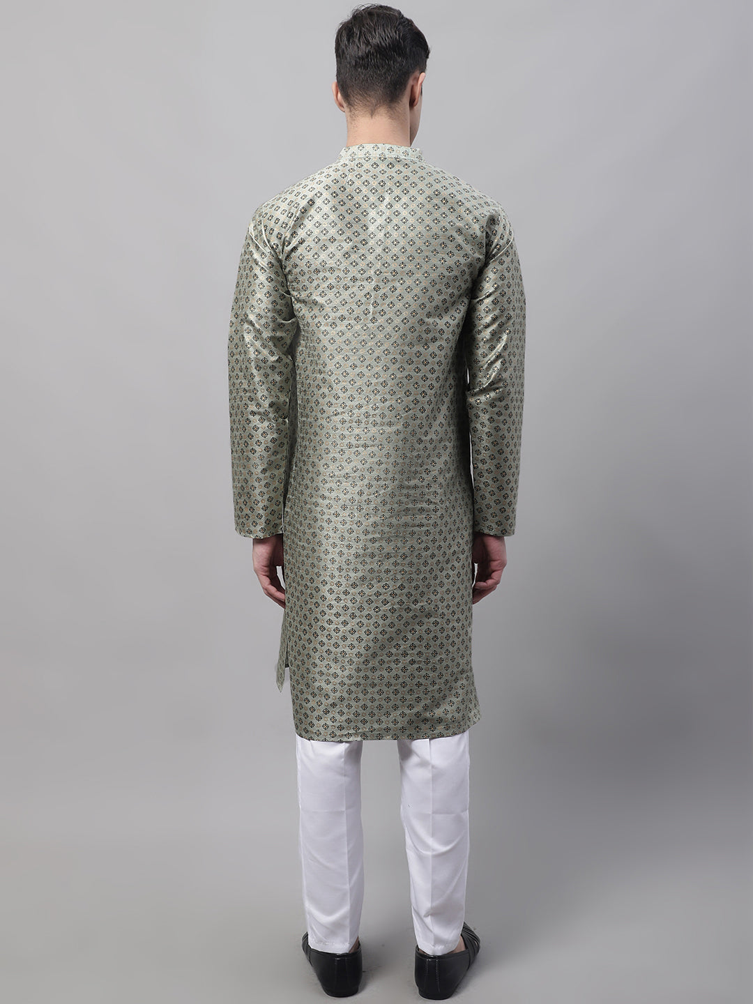 Jompers Men's Green Printed Silk Blend Kurta Payjama
