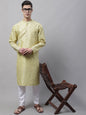 Jompers Men's Yellow Printed Silk Blend Kurta Payjama
