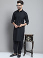 Jompers Men's Black Cotton Solid Pathani Kurta with Salwar