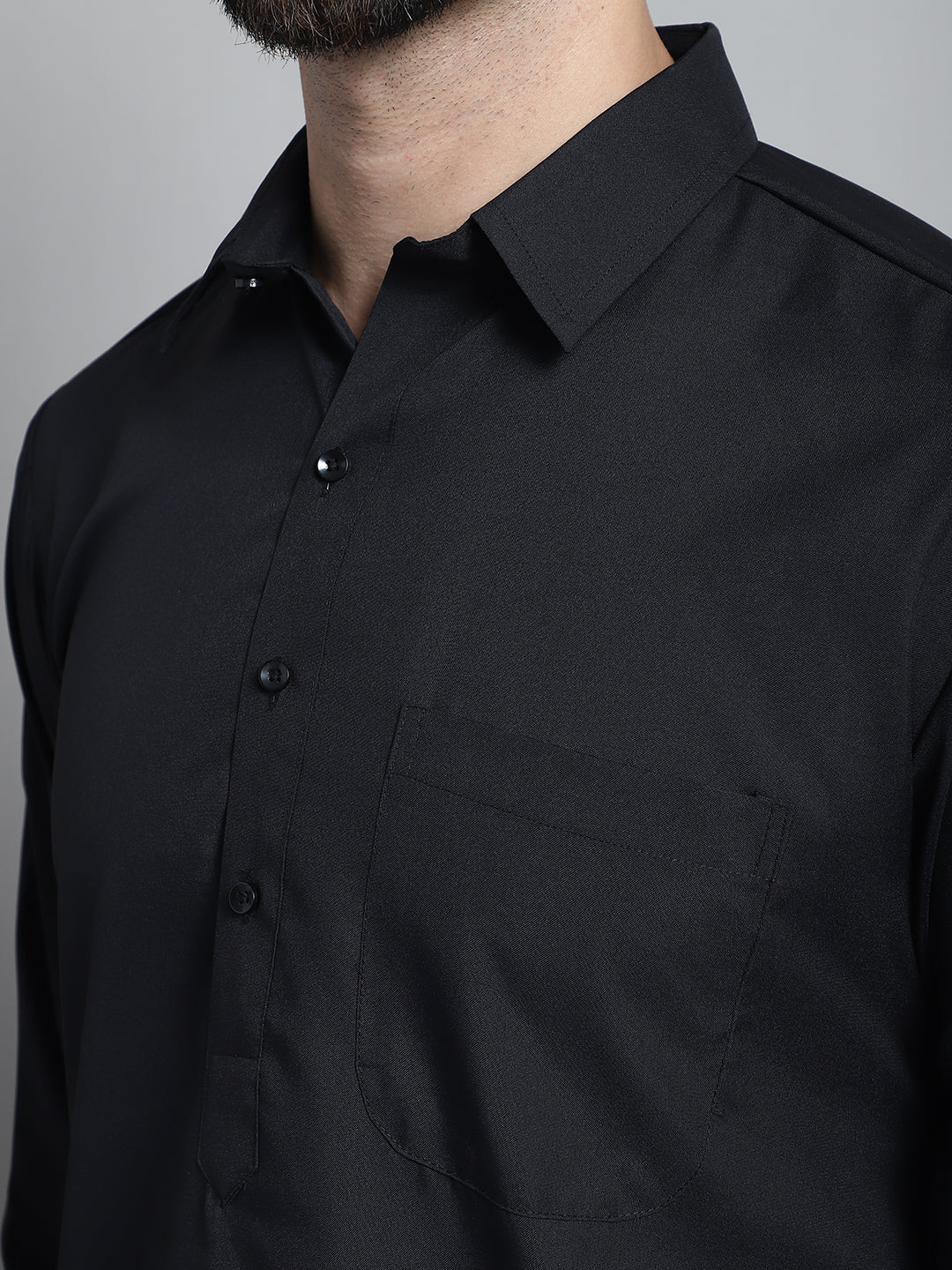 Jompers Men's Black Cotton Solid Pathani Kurta with Salwar
