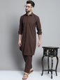 Jompers Men's Coffee Brown Cotton Solid Pathani Kurta with Salwar