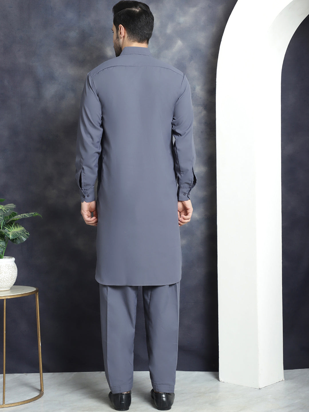 Jompers Men's Solid Pathani Kurta with Salwar - Grey