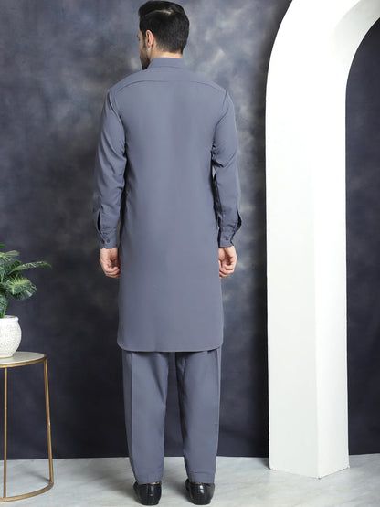 Jompers Men's Solid Pathani Kurta with Salwar - Grey