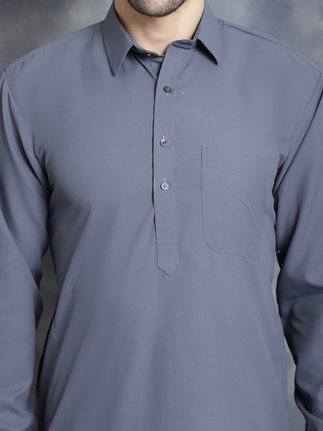 Jompers Men's Solid Pathani Kurta with Salwar - Grey