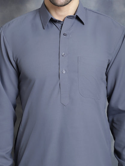 Jompers Men's Solid Pathani Kurta with Salwar - Grey