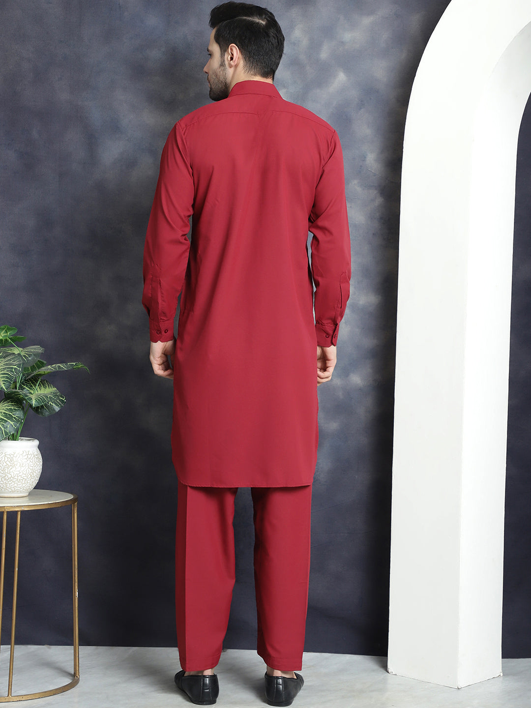 Jompers Men's Solid Pathani Kurta with Salwar - Maroon