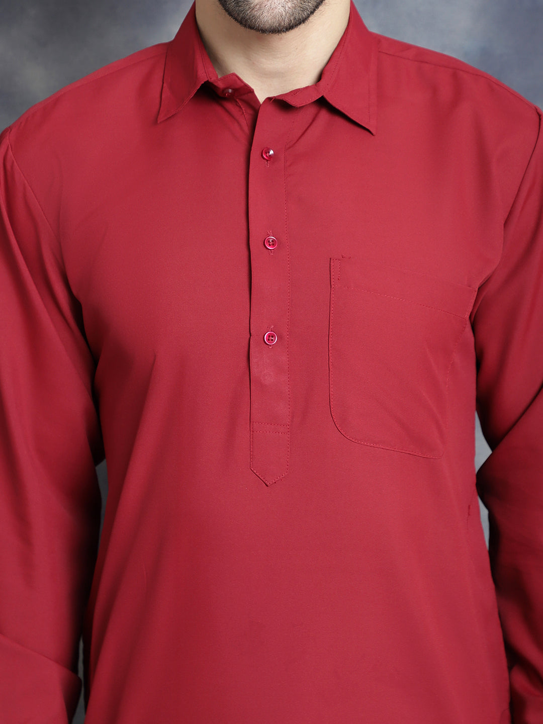 Jompers Men's Solid Pathani Kurta with Salwar - Maroon