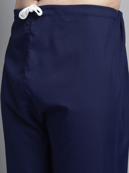 Jompers Men's Navy Blue Cotton Solid Pathani Kurta with Salwar