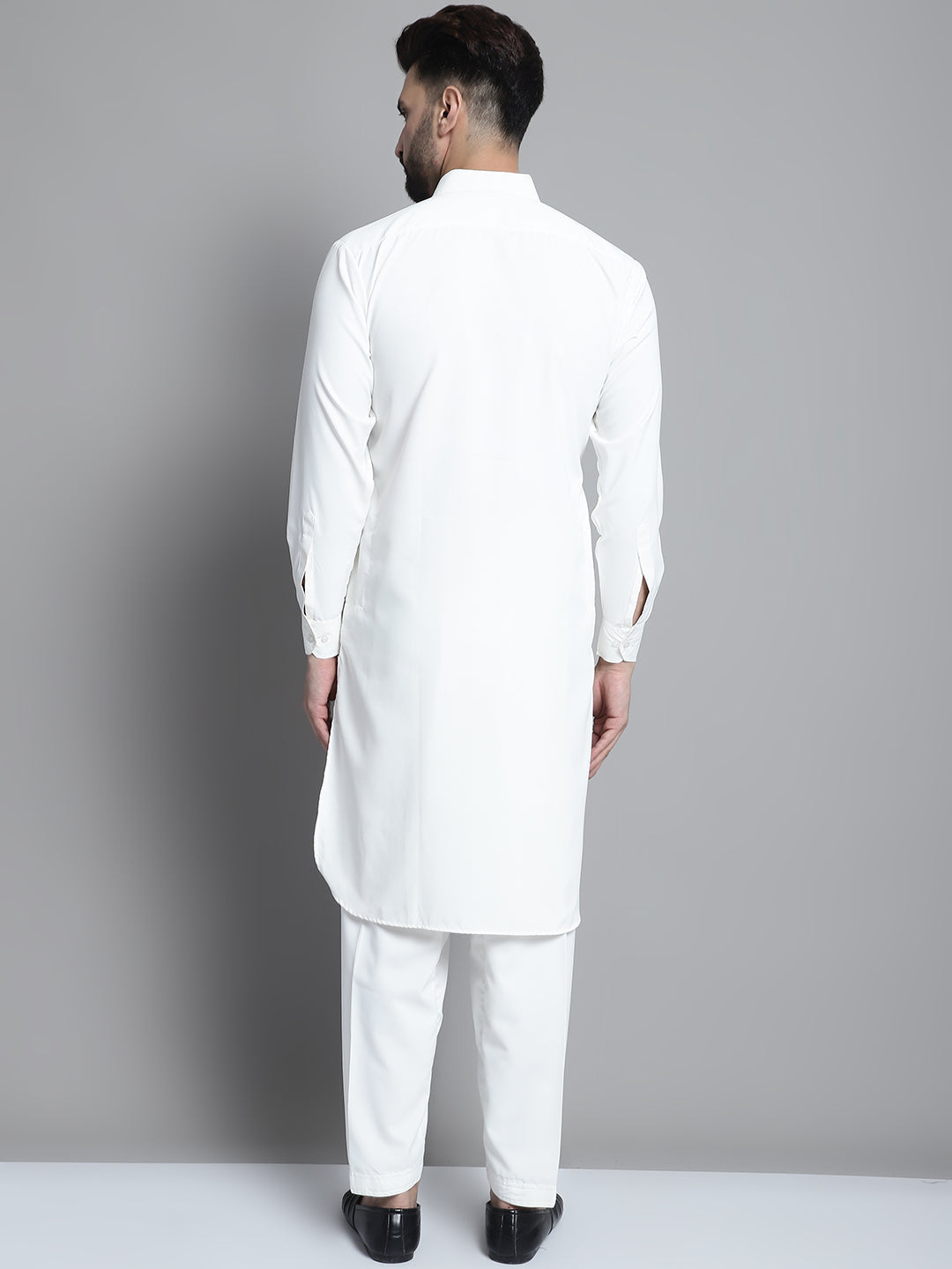 Jompers Men's White Cotton Solid Pathani Kurta with Salwar