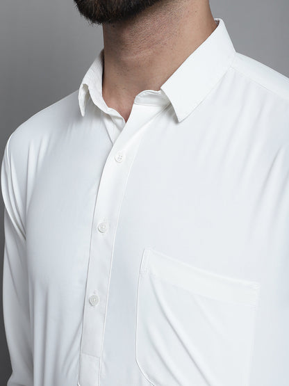 Jompers Men's White Cotton Solid Pathani Kurta with Salwar