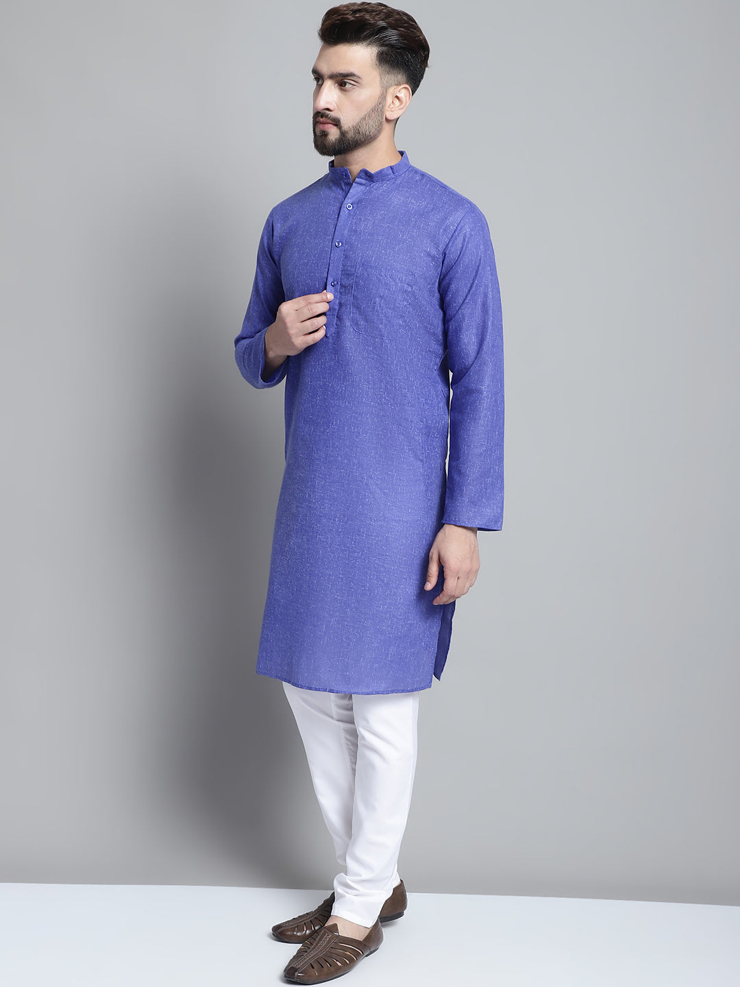 Jompers Men's Solid Pure Cotton Kurta With Pyjamas - Blue