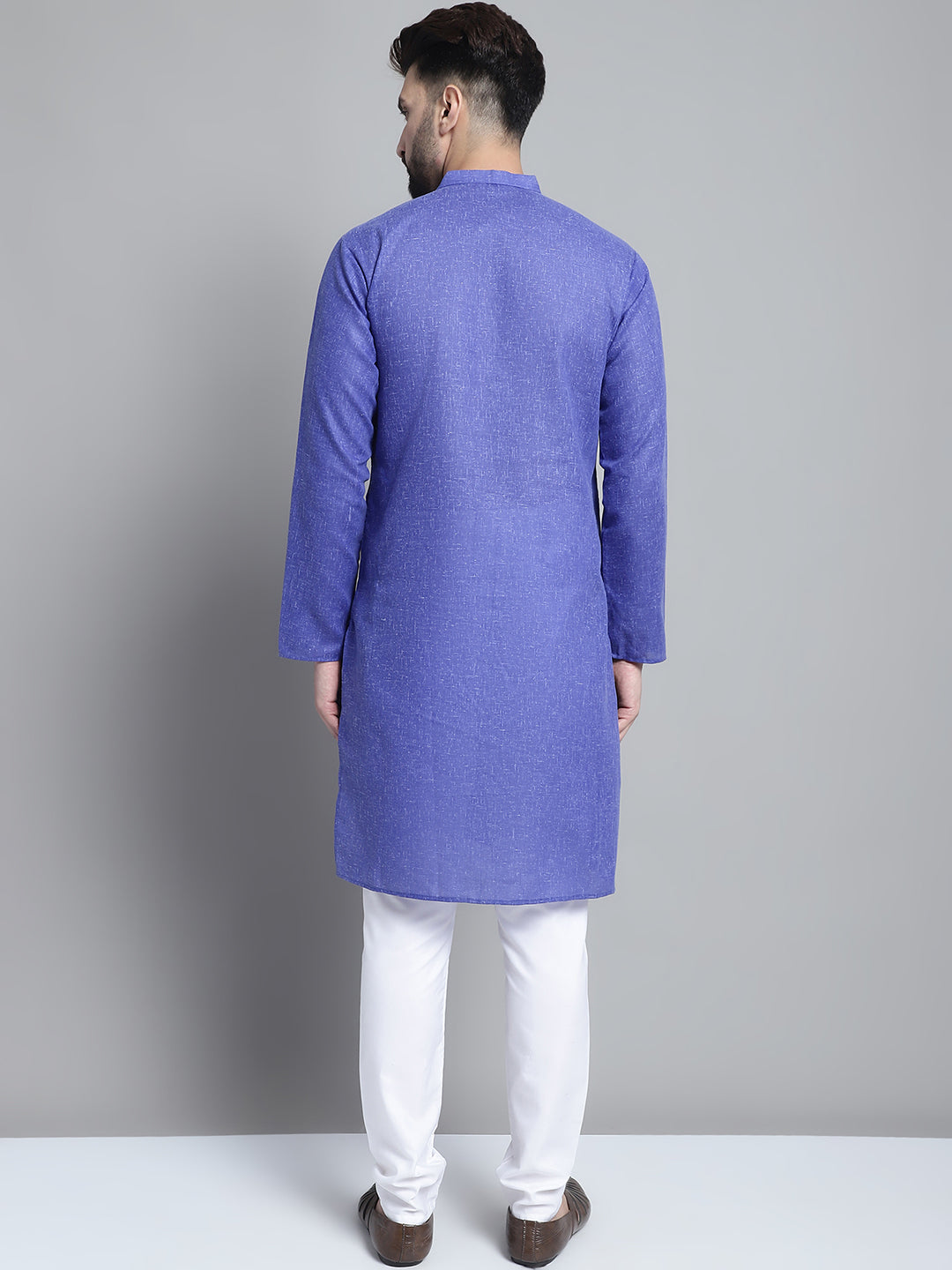 Jompers Men's Solid Pure Cotton Kurta With Pyjamas - Blue