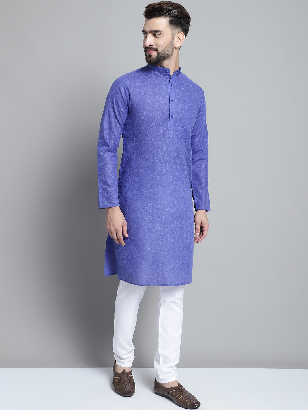 Jompers Men's Solid Pure Cotton Kurta With Pyjamas - Blue