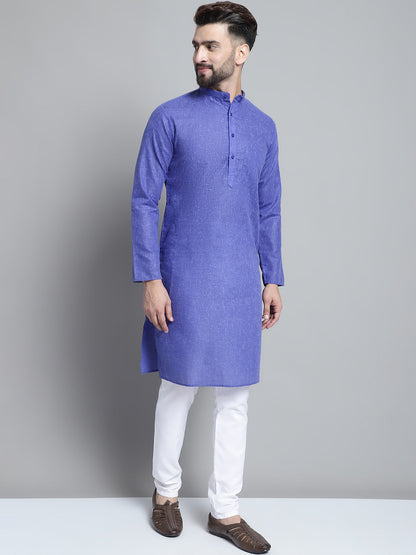 Jompers Men's Solid Pure Cotton Kurta With Pyjamas - Blue