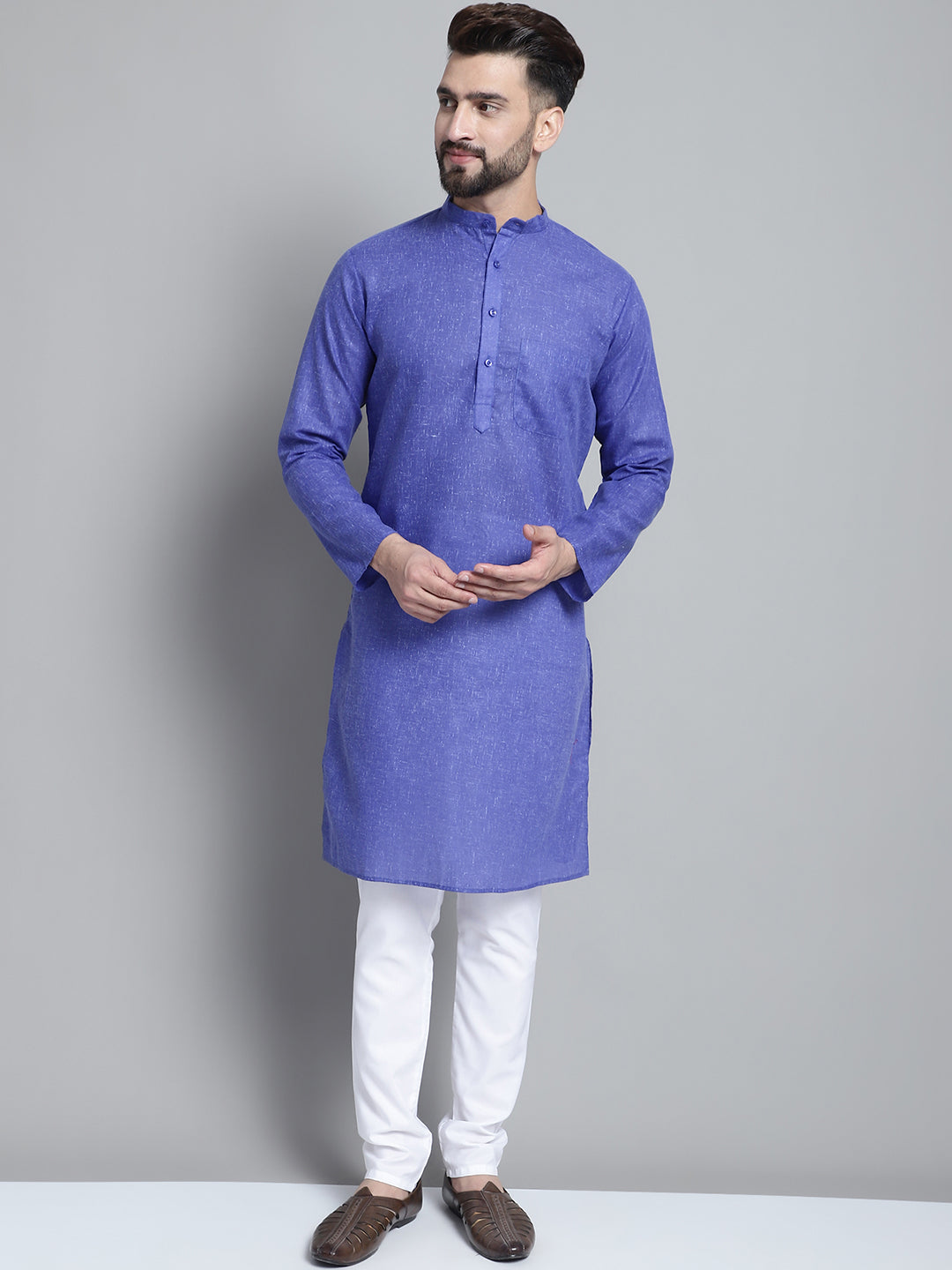 Jompers Men's Solid Pure Cotton Kurta With Pyjamas - Blue