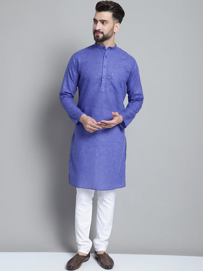 Jompers Men's Solid Pure Cotton Kurta With Pyjamas - Blue