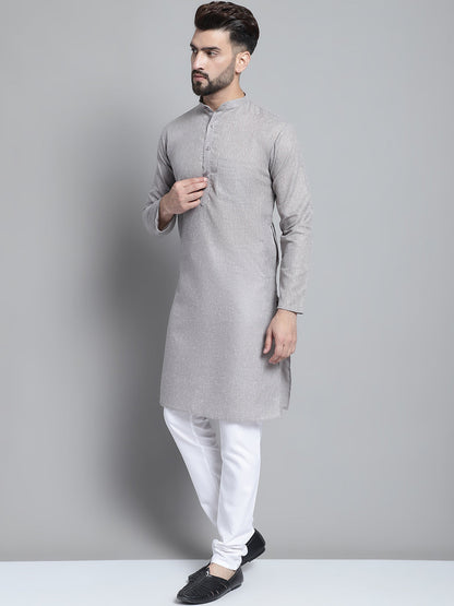 Jompers Men's Solid Pure Cotton Kurta With Pyjamas - Grey