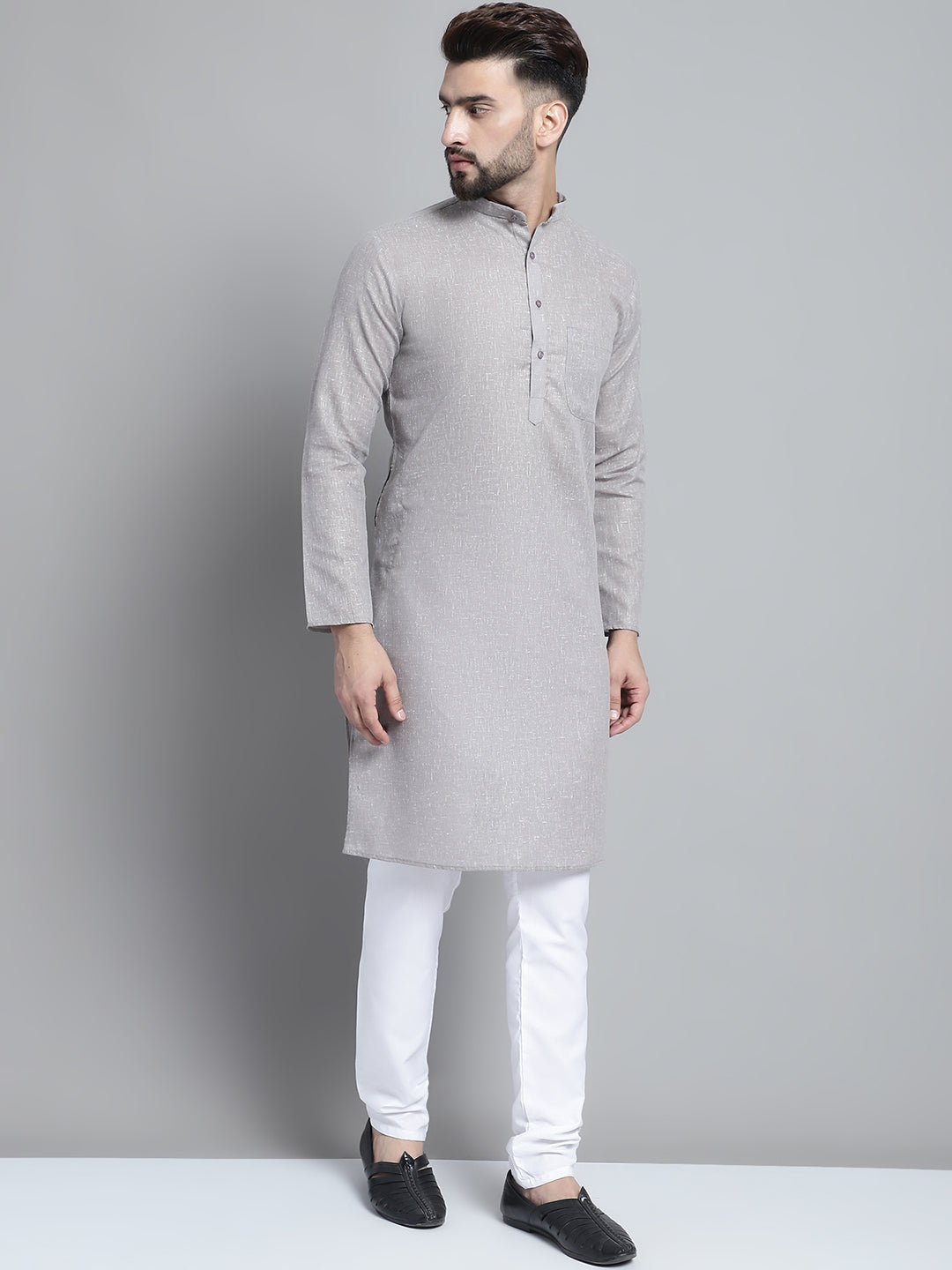 Jompers Men's Solid Pure Cotton Kurta With Pyjamas - Grey