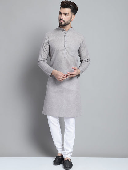 Jompers Men's Solid Pure Cotton Kurta With Pyjamas - Grey