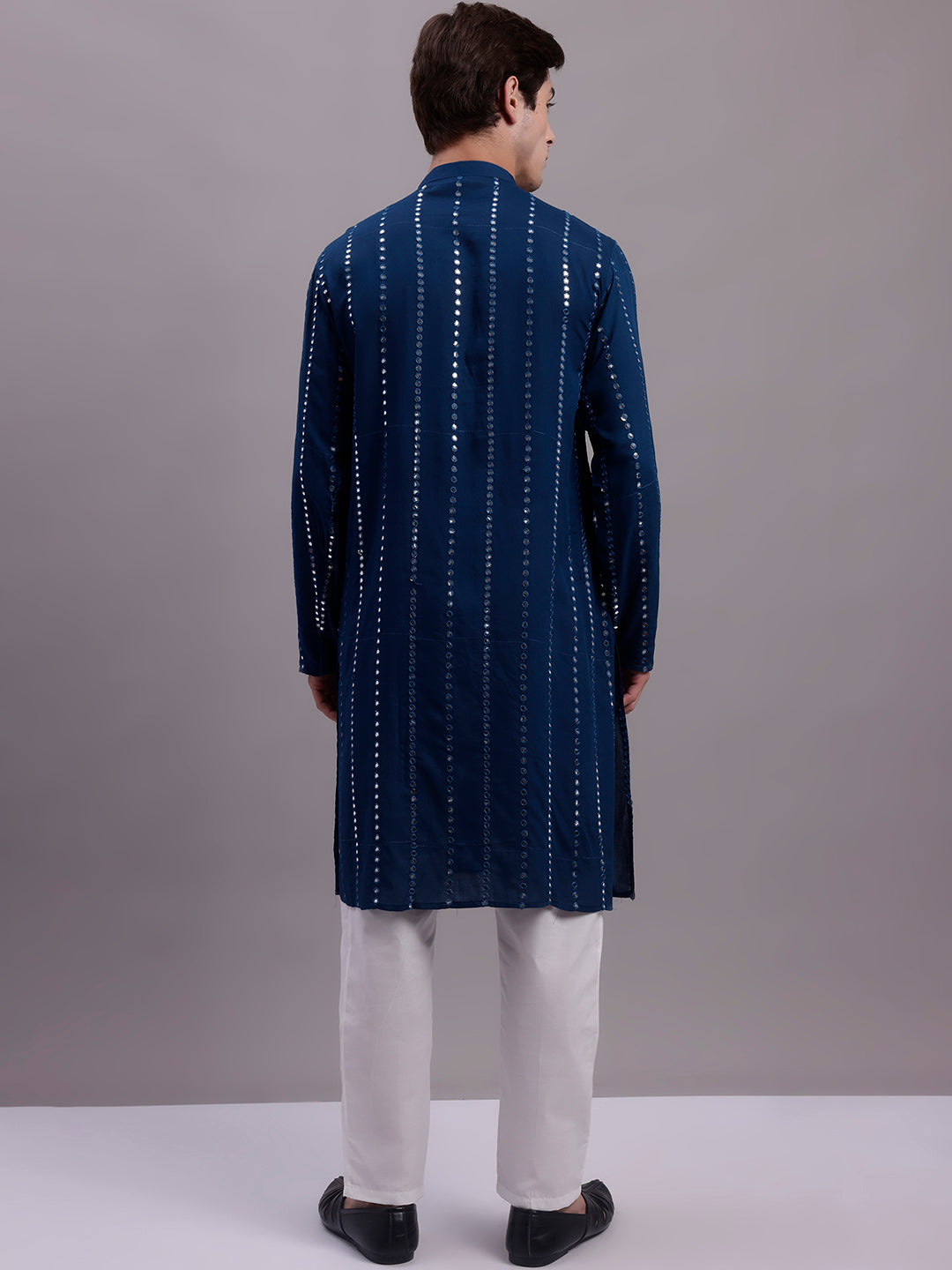 Jompers Men's Embroidered Mirror Work Kurta Payjama Sets - Peacock