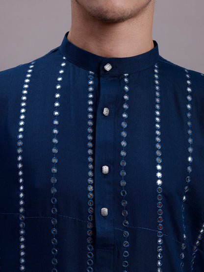 Jompers Men's Embroidered Mirror Work Kurta Payjama Sets - Peacock