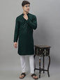 Jompers Men's Olive Green Chikankari Embroidered and Sequence Kurta with Pyjama