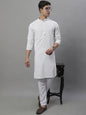 Jompers Men's White Chikankari Embroidered and Sequence Kurta with Pyjama