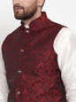 Jompers Men's Solid Dupion Kurta Pajama with Woven Jacquard Waistcoat (Maroon)