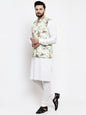 Jompers Men Solid Cotton Kurta Pajama with Printed Waistcoat (Lime-W)