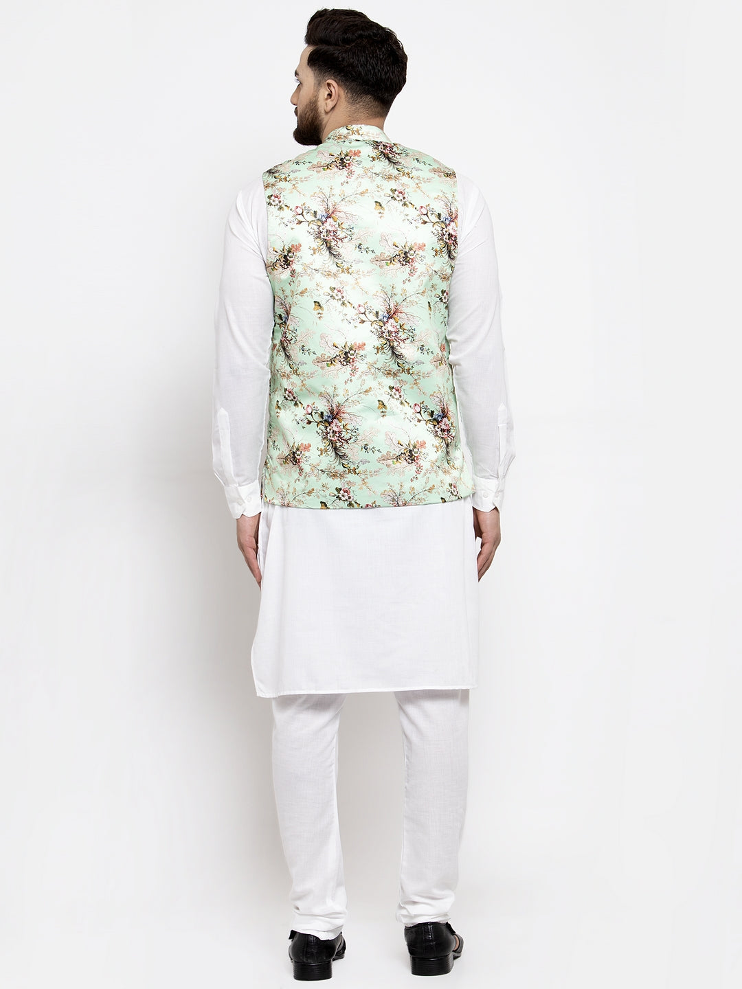 Jompers Men Solid Cotton Kurta Pajama with Printed Waistcoat (Lime-W)