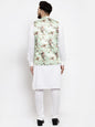 Jompers Men Solid Cotton Kurta Pajama with Printed Waistcoat (Lime-W)