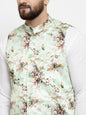 Jompers Men Solid Cotton Kurta Pajama with Printed Waistcoat (Lime-W)