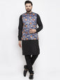 Jompers Men's Solid Cotton Kurta Pajama with Printed Waistcoat (Gray-B)