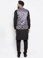 Jompers Men's Solid Cotton Kurta Pajama with Printed Waistcoat (Gray-B)