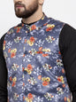 Jompers Men's Solid Cotton Kurta Pajama with Printed Waistcoat (Gray-B)