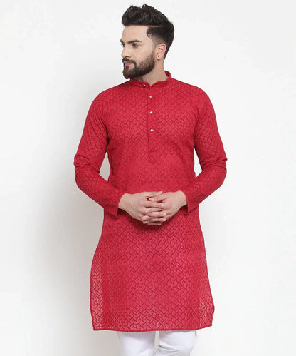 Jompers Men's Maroon Chikan Kurta Only