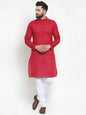 Jompers Men's Maroon Chikan Kurta with Churidar