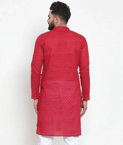 Jompers Men's Maroon Chikan Kurta Only